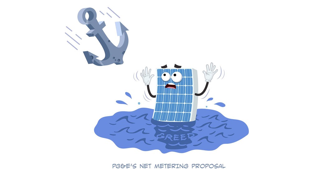 A cartoon of a solar panel in the water
