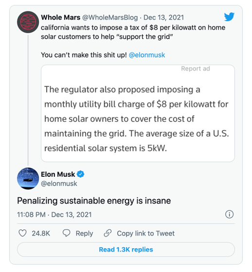 Tweet- Greed is destroying California Solar