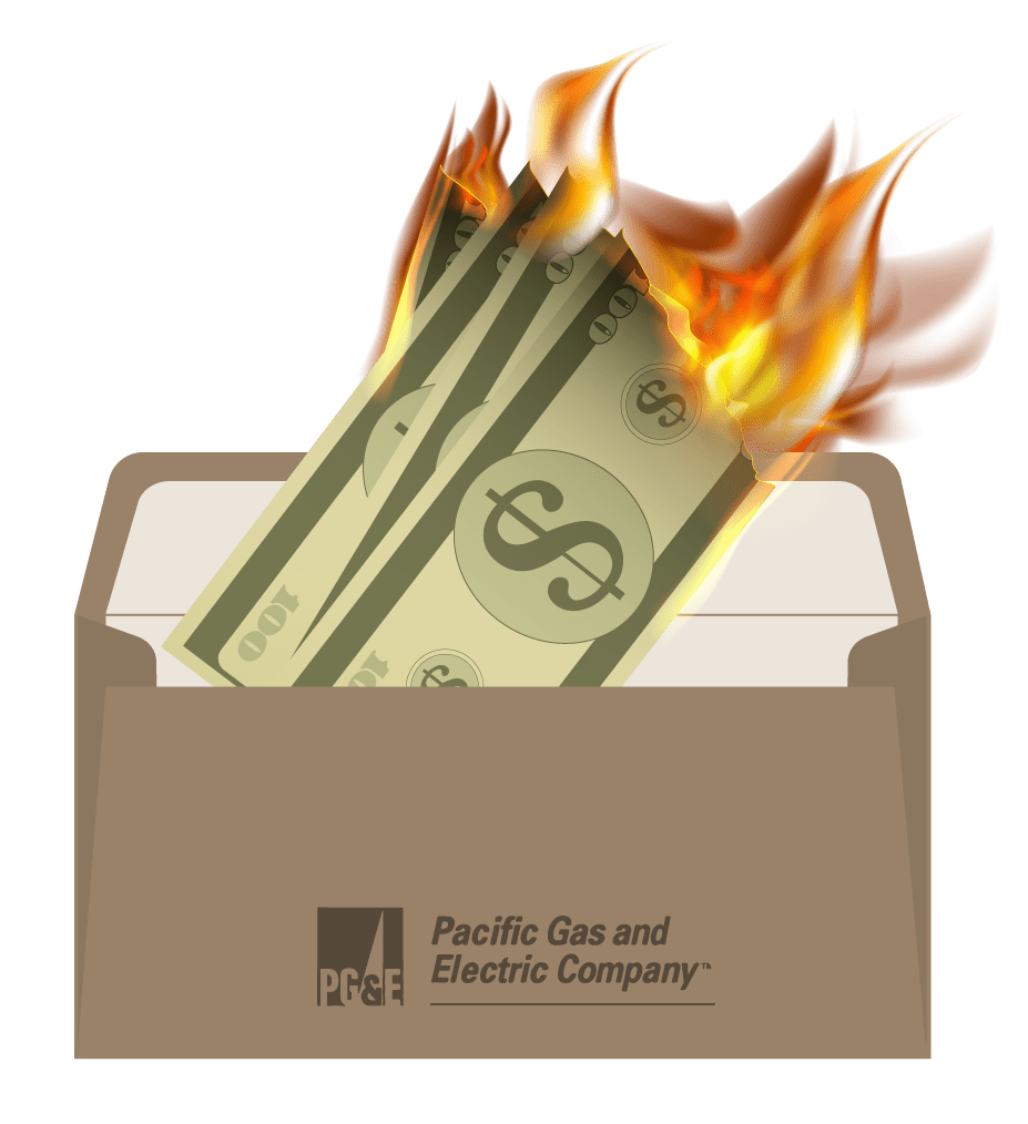 A box with money on fire in it.